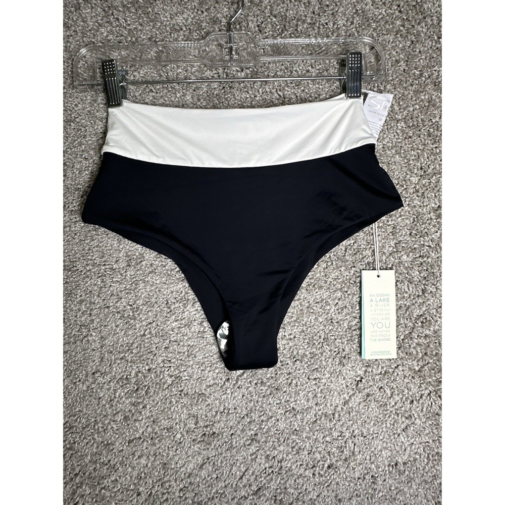 Shore Venice Bottom Black Contrast High Waist Bikini Size M NWT
